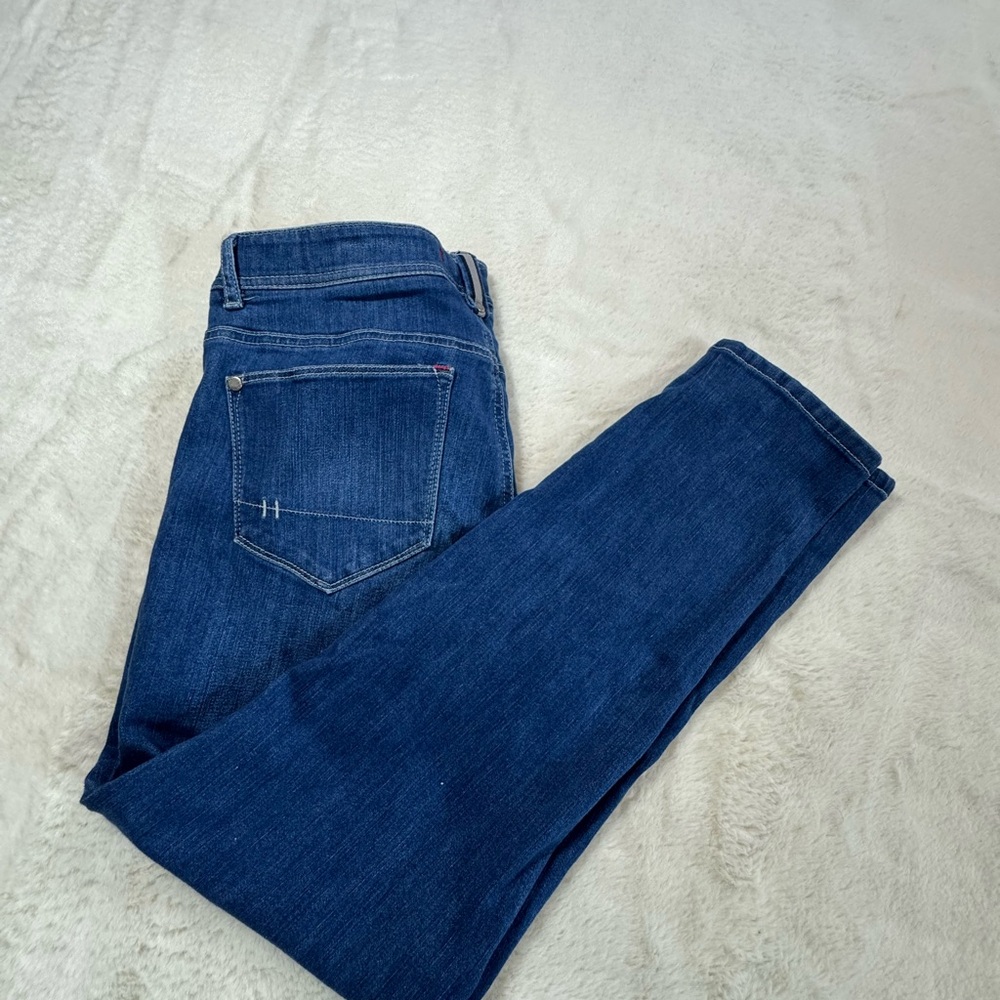 LL Bean Skinny Jeans Womens 10 Petite Mid Rise Blue Denim 32x27 Stretch 503359